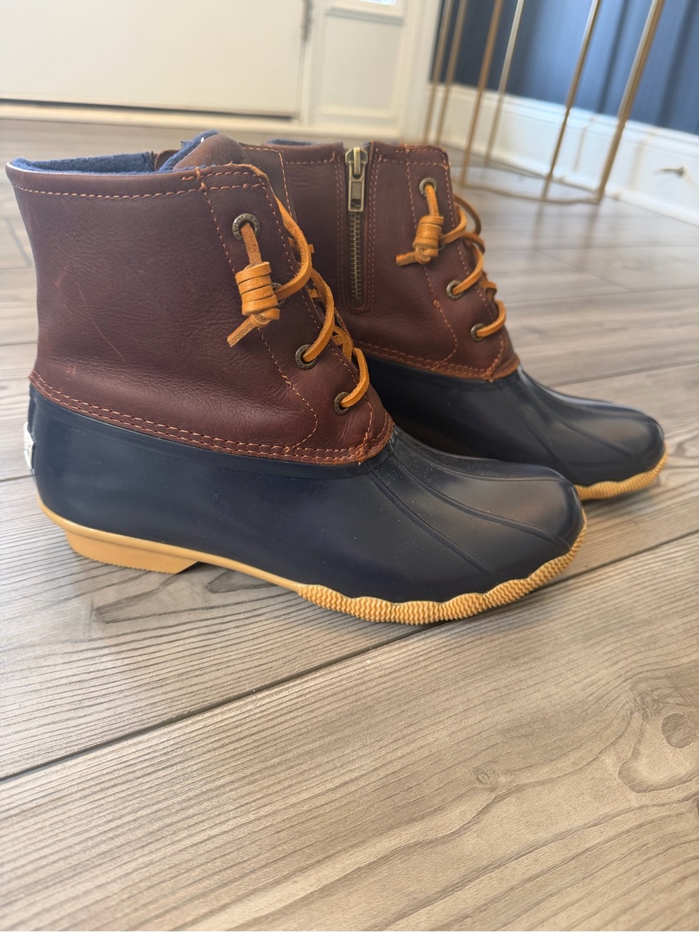 Sperry Saltwater Duck Boots Brown Leather Navy Women’s 8 - Picture 2 of 10